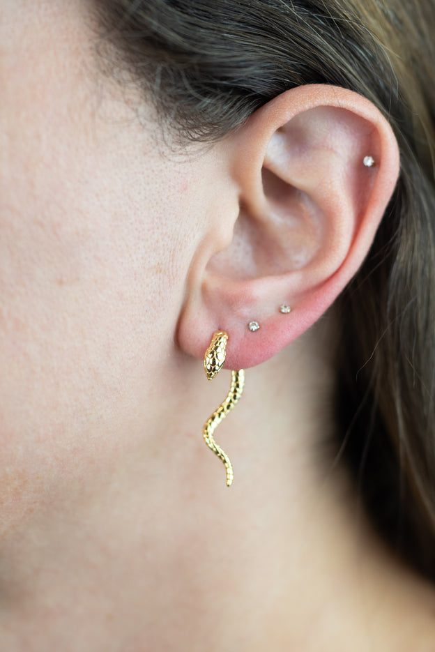16K Gold Filled Snake Serpent Stud Earrings in Gold