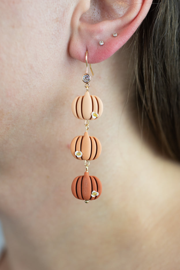 Trio Pumpkin Beads Polymer Clay Earrings - Warm Tones