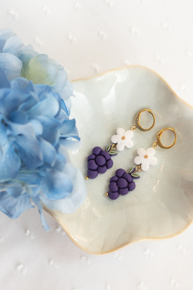 Grape & Daisy Clay Beads Polymer Clay Earrings [Pre-Order]