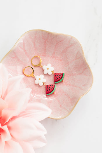 Watermelon & Daisy Clay Bead Polymer Clay Earrings [Pre-Order]