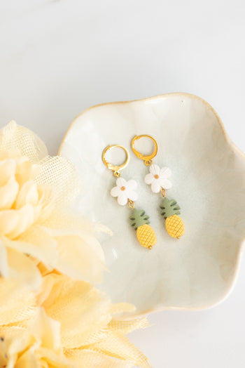 Pineapple & Daisy Clay Beads Polymer Clay Earrings