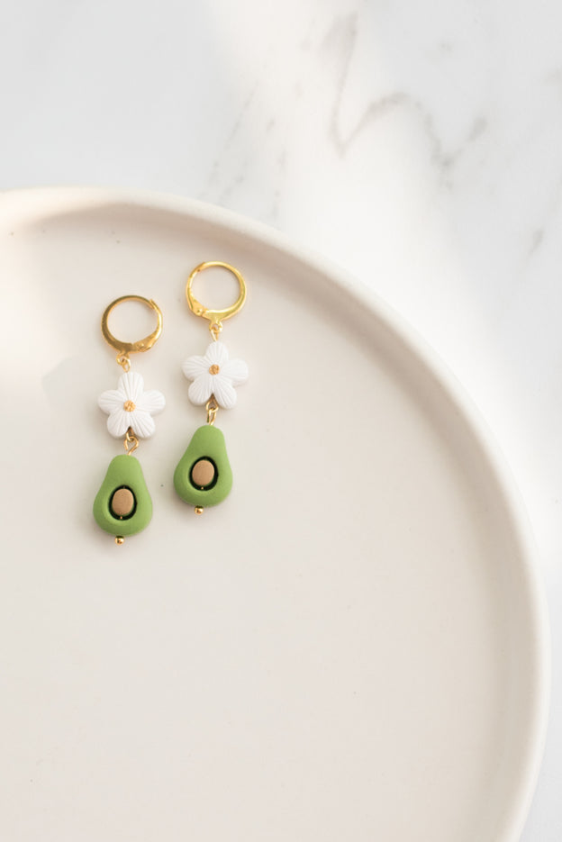 Avocado & Daisy Clay Bead Polymer Clay Earrings