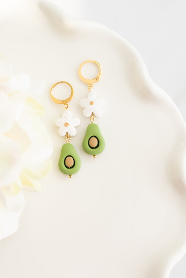 Avocado & Daisy Clay Bead Polymer Clay Earrings