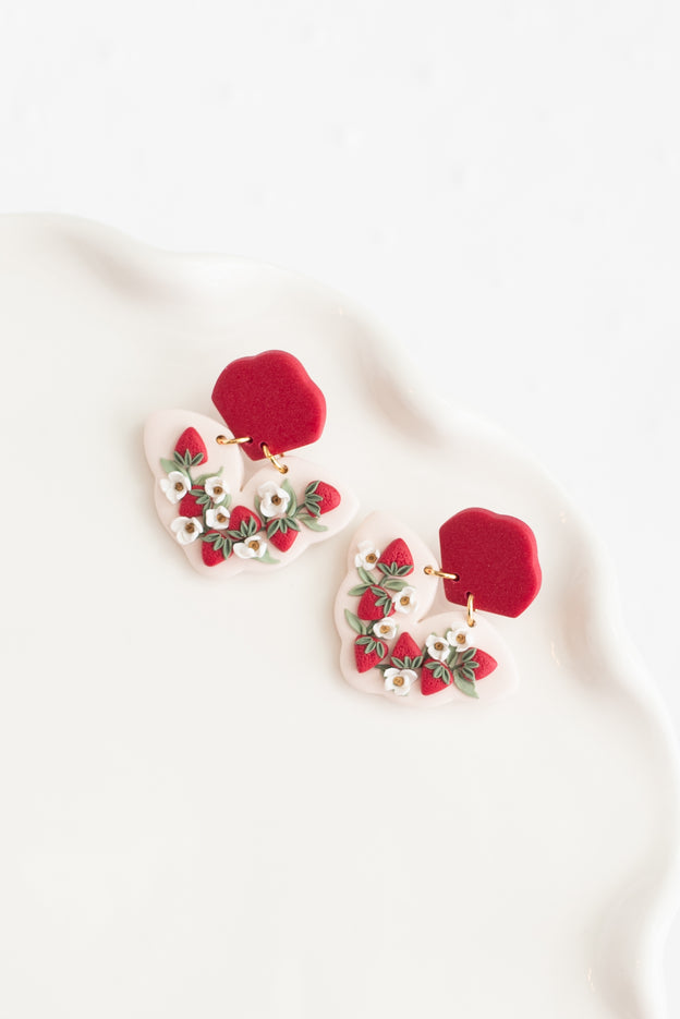 Strawberry and Daisy Polymer Clay Earrings