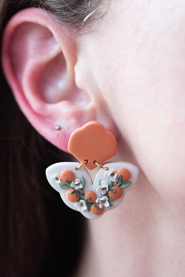 Orange and Daisy Polymer Clay Earrings [Pre-Order]