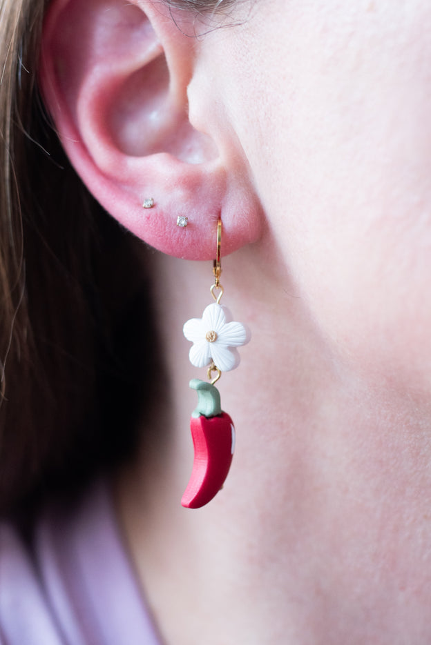 Chili Pepper & Daisy Clay Beads Polymer Clay Earrings [Made-to-Order]