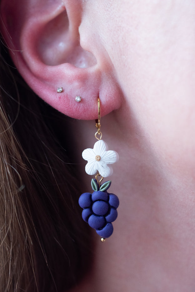 Grape & Daisy Clay Beads Polymer Clay Earrings [Pre-Order]