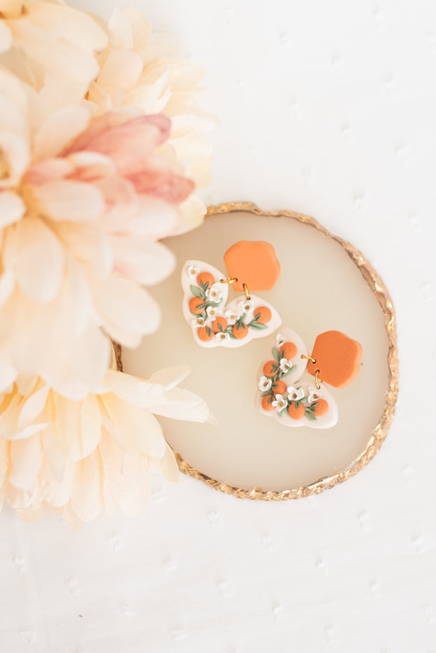 Orange and Daisy Polymer Clay Earrings [Pre-Order]