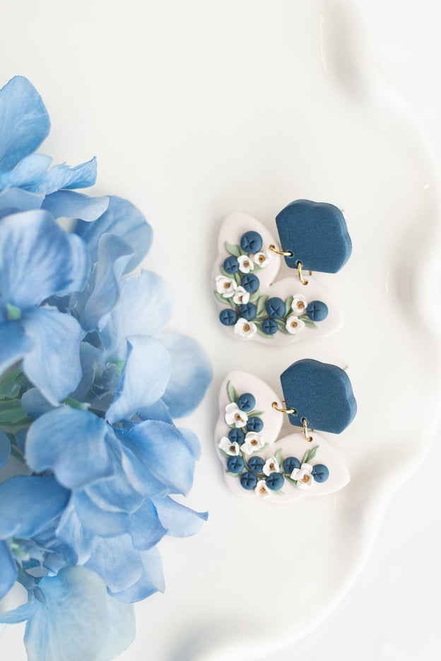Blueberry and Daisy Polymer Clay Earrings [Made-to-Order]