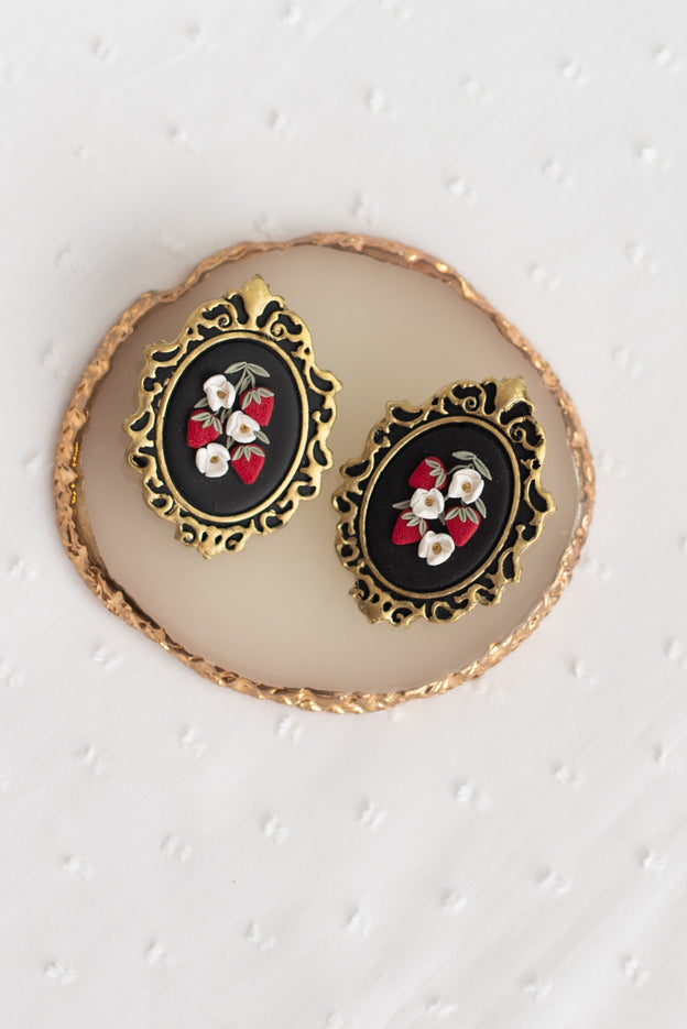 Vintage Strawberry Frames Polymer Clay Earrings [Pre-Order]