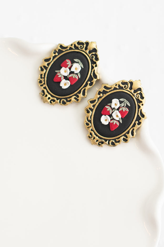 Vintage Strawberry Frames Polymer Clay Earrings [Pre-Order]