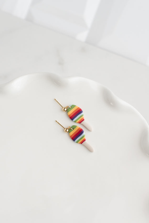 Rainbow Striped Maraca Polymer Clay Earrings