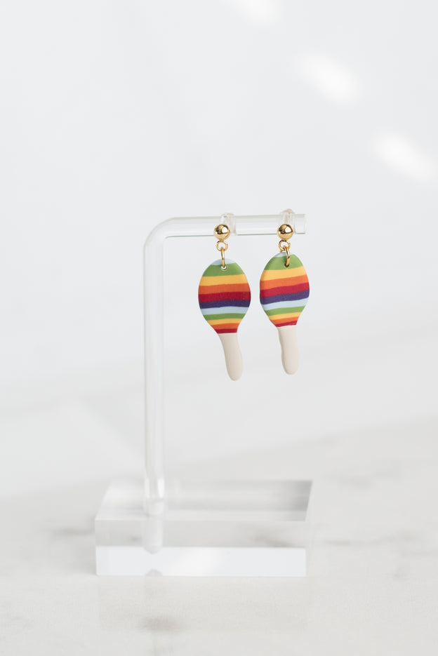 Rainbow Striped Maraca Polymer Clay Earrings