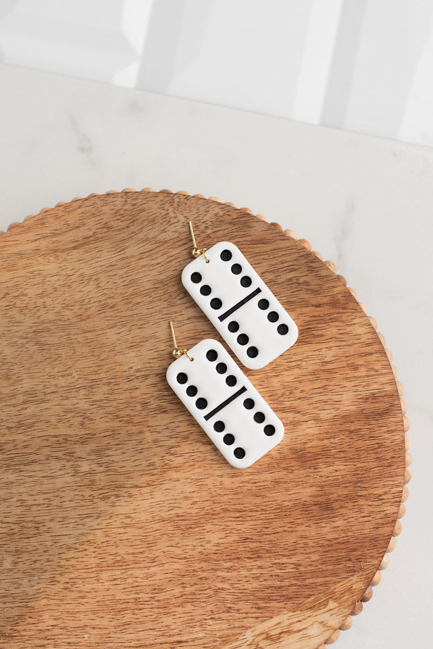 Large Black & White Domino Polymer Clay Dangles