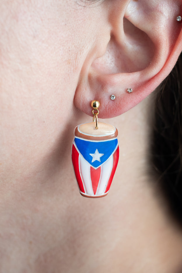 Bomba Earrings with Puerto Rican Flag Polymer Clay Earrings