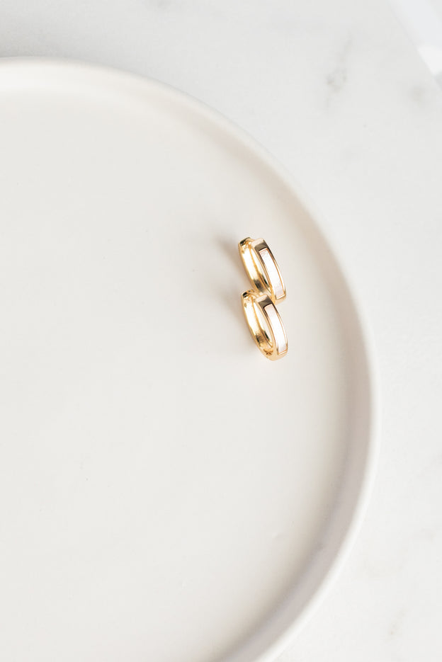 16K Gold Filled Pearl Lined Oval Huggie Earrings