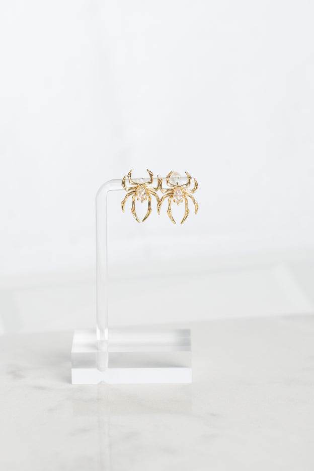 Gold Plated Clear Charm Spider Studs