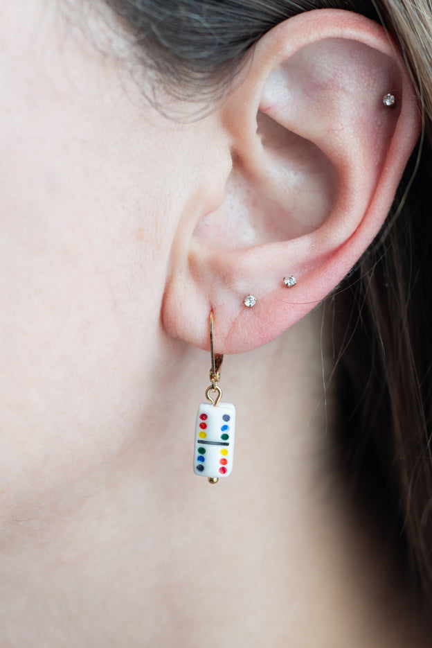 Tiny Rainbow Domino Polymer Clay Bead Earrings