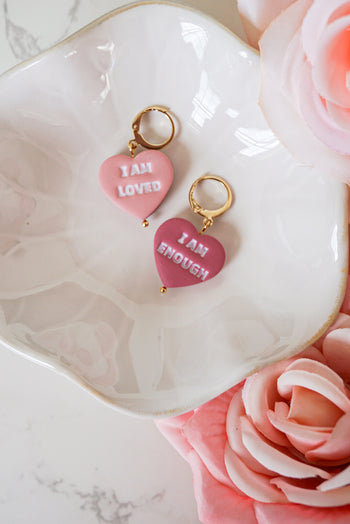 I am Enough/I am Loved Double Sided Affirmation Polymer Clay Earrings in Mauve