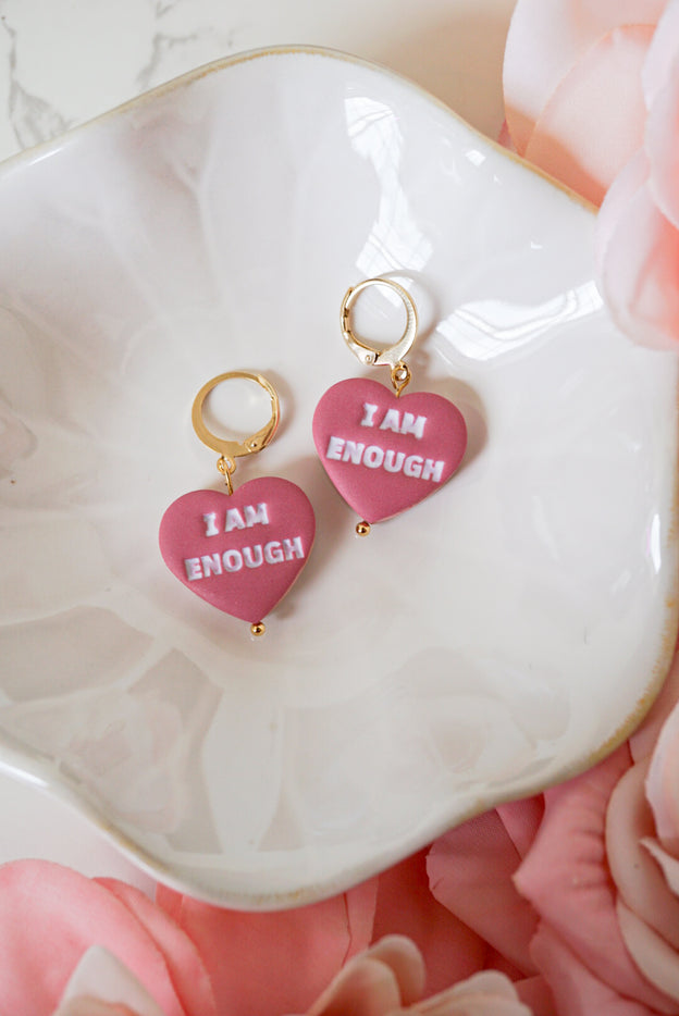 I am Enough/I am Loved Double Sided Affirmation Polymer Clay Earrings in Mauve