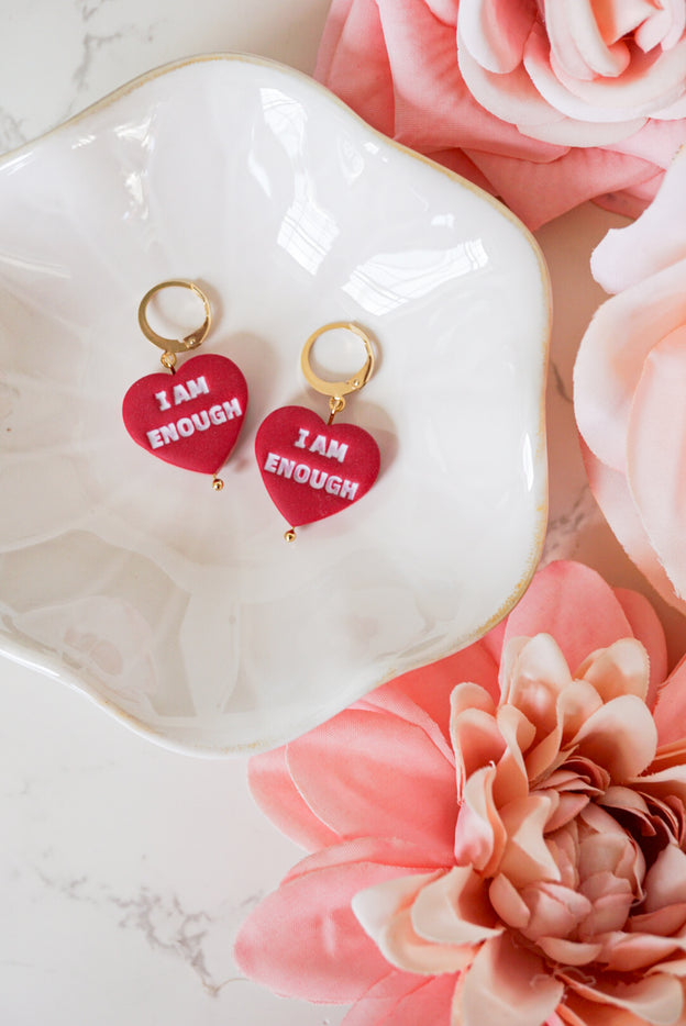 I am Enough/I am Loved Double Sided Affirmation Polymer Clay Earrings in Pink