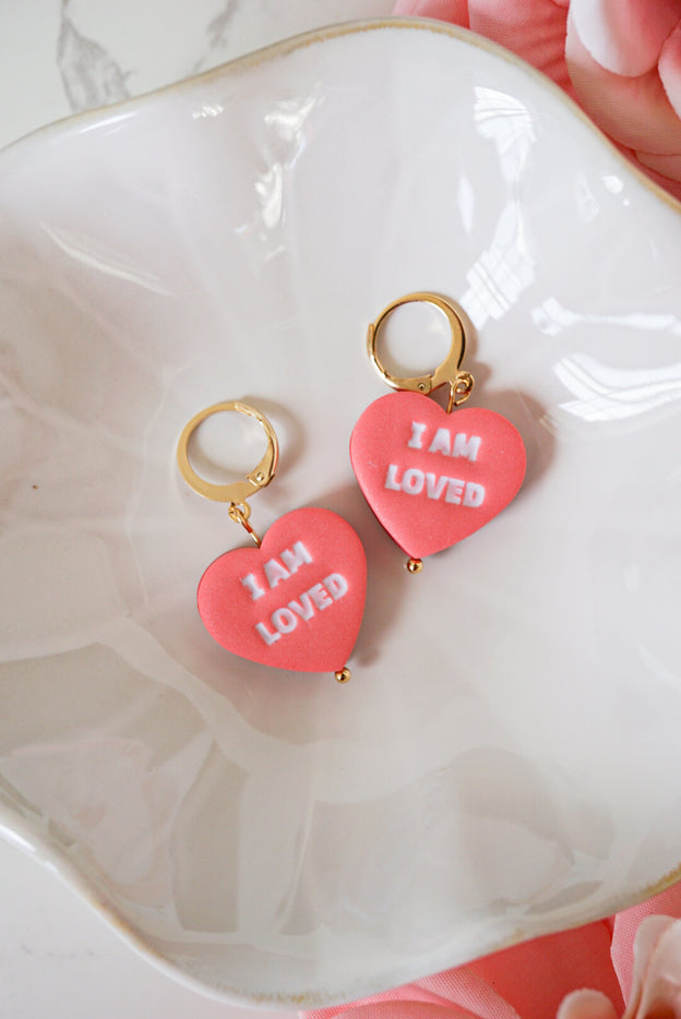 I am Enough/I am Loved Double Sided Affirmation Polymer Clay Earrings in Coral