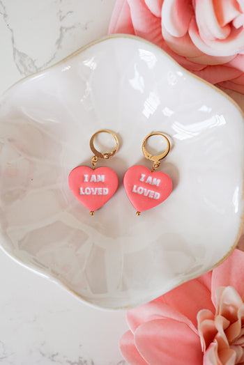 I am Enough/I am Loved Double Sided Affirmation Polymer Clay Earrings in Coral