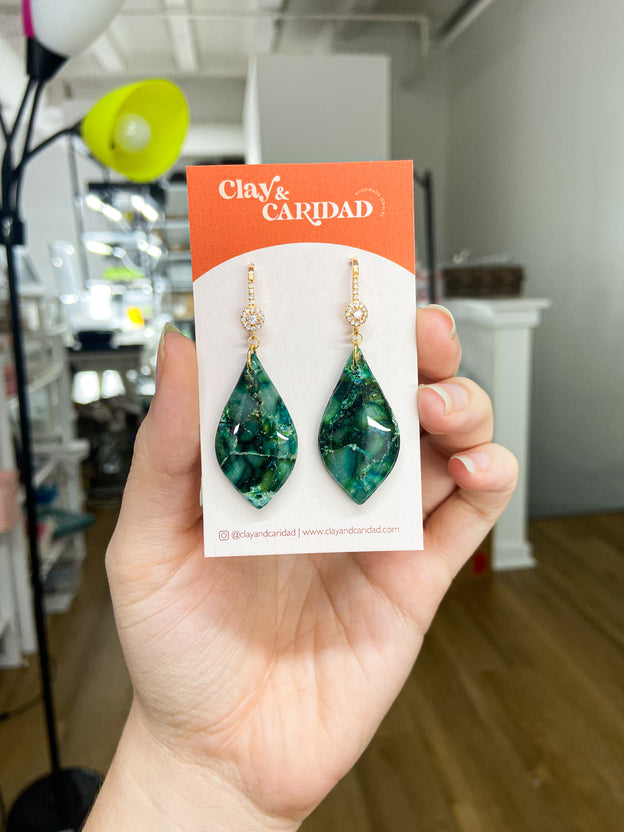 Marbled Green Polymer Clay Earrings