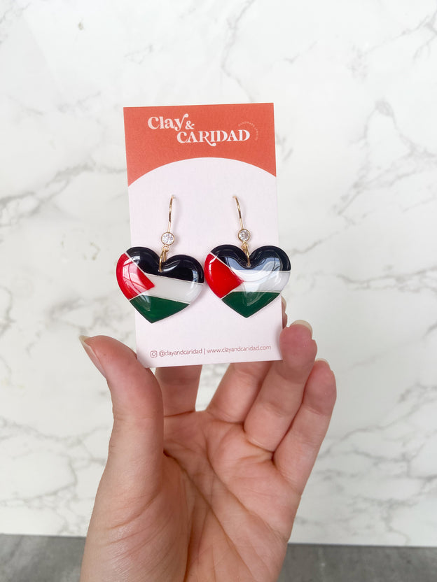 Palestinian Heart Polymer Clay Earrings