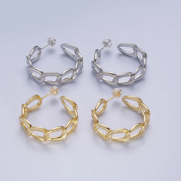 14K White Gold Filled Chain Hoop Earrings (30mm)